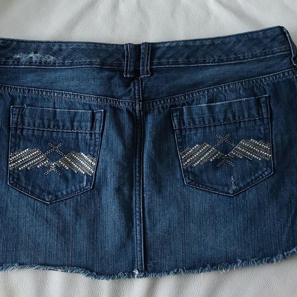 Express denim skirt. It Has Rhinestone Studded Thunderbirds. Like New!